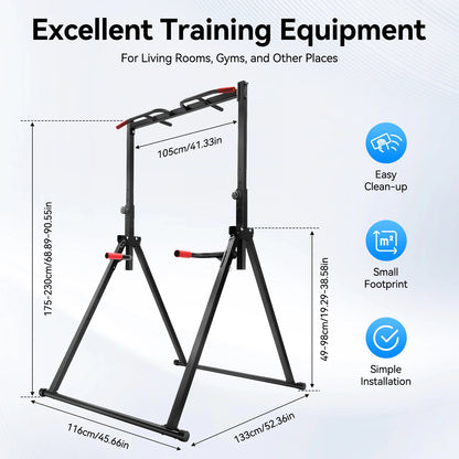Pull-Up Bar – Optrekstang – Power Tower – Trainingsrek – Fitnessstation – Zwart – Verstelbare Hoogte 175-230 cm – Robuust Carbonstaal Met Antislip Handgrepen