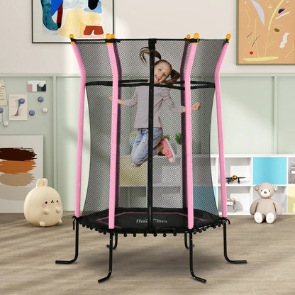 Kindertrek Tuintrampoline Ø 163,5 cm Zwart en Roze - Veiligheidsnet - Springloze Ontwerp - Geschikt voor Kinderen +3 Jaar - QUORE