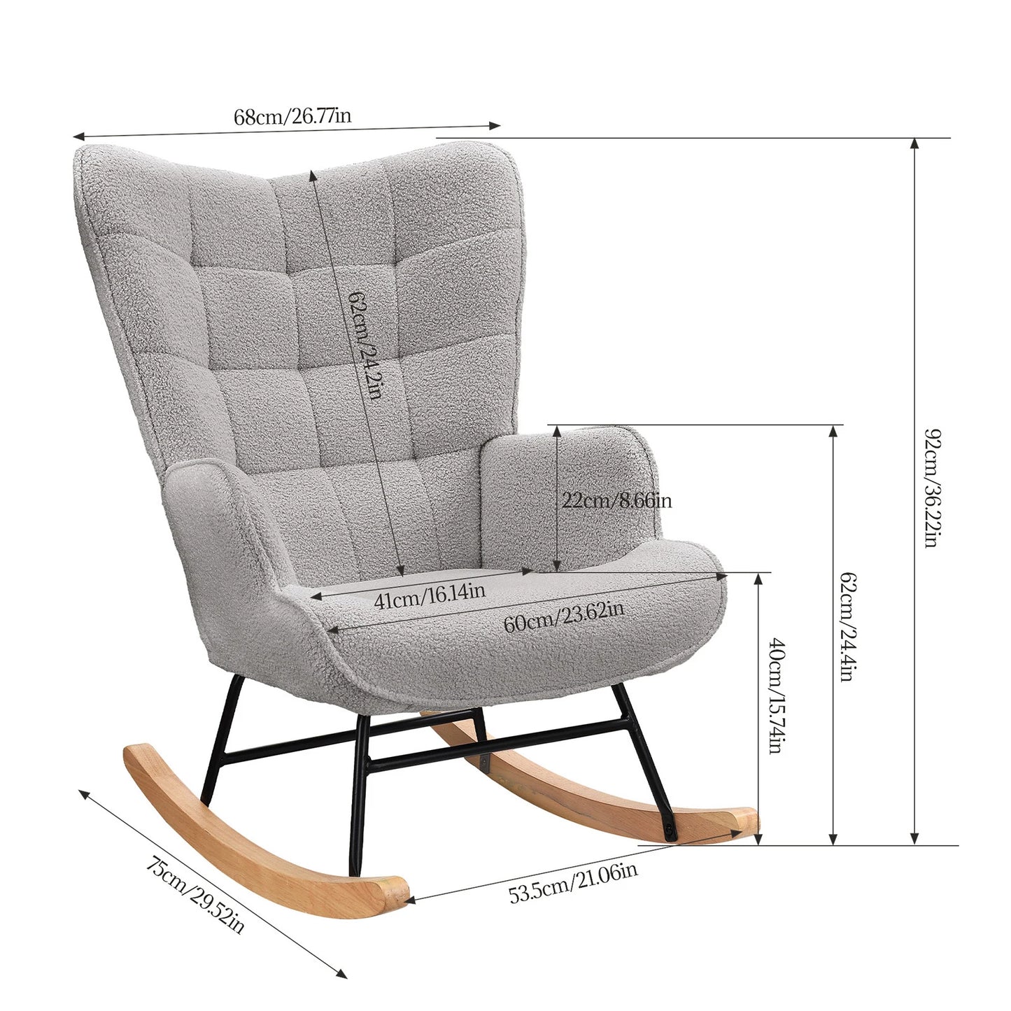Schommelstoel – Relaxstoel – Schommelfauteuil – Lounge Stoel – Fauteuil – Teddyfluweel Bekleding – Ergonomisch Ontwerp – Stevig Metalen Frame – Compact Formaat