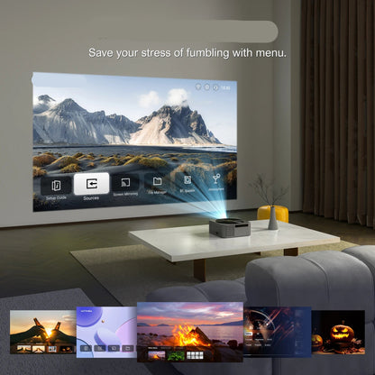 Beamer - Projector - Mini Projector - Full HD Native 1080P - met 120-inch E-ALR Projectorscherm & Stand – Outdoor Camping & Home Theater – EU Plug