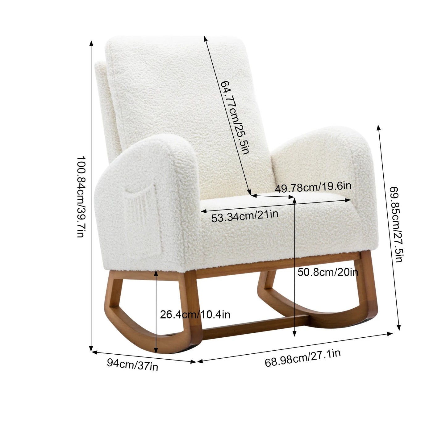 Schommelstoel – Relaxstoel – Wipstoel – Stoel Met Armleuningen – Ergonomische Rugsteun – Zachte Teddystof
