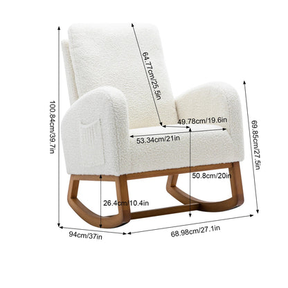 Schommelstoel – Relaxstoel – Wipstoel – Stoel Met Armleuningen – Ergonomische Rugsteun – Zachte Teddystof