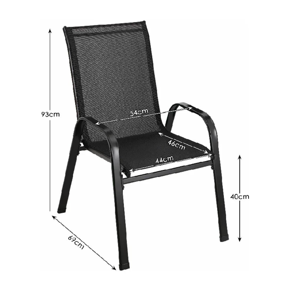 Tuinstoelen - Strandstoel - Tuinstoelen Stapelbaar - Tuinstoel met Hoge Rugleuning -  Staal en Teslin – Comfortabele Buitenstoelen voor Balkon, Camping en Tuin - 4 Stuks - Zwart