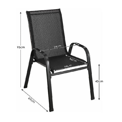 Tuinstoelen - Strandstoel - Tuinstoelen Stapelbaar - Tuinstoel met Hoge Rugleuning -  Staal en Teslin – Comfortabele Buitenstoelen voor Balkon, Camping en Tuin - 4 Stuks - Zwart
