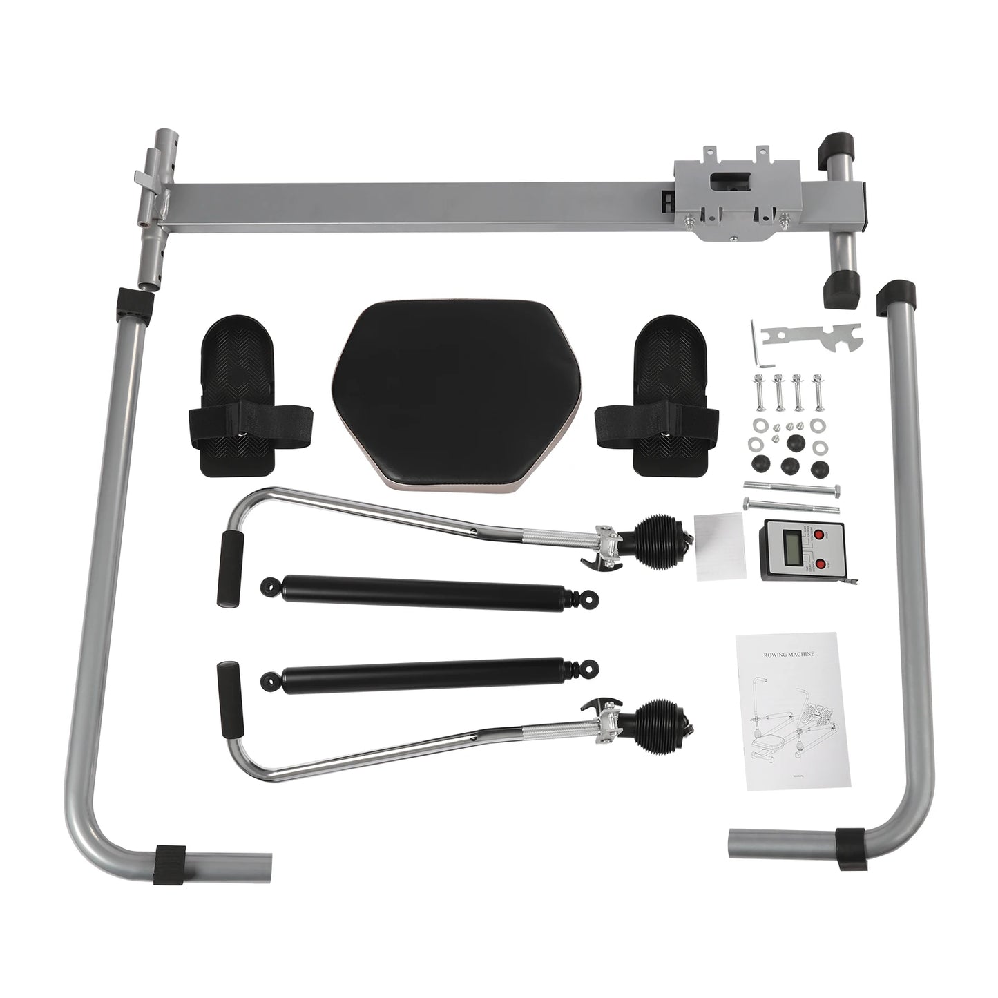 Hydraulische Roeimachine – Roeitrainer – Fitnessapparaat – Indoor Rower – Full Motion Roeimachine – Zwart – Verstelbare Weerstand 15-55kg – Stil en Compact Met LCD-Display