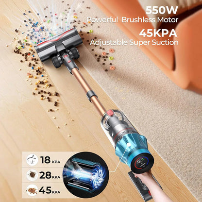 Steelstofzuiger - Stofzuiger - Draadloze - Vacuum Cleaner - 550W - 45kPa Zuigkracht - LED Touchscreen – Tot 60 Min Gebruiksduur – Brushless Motor