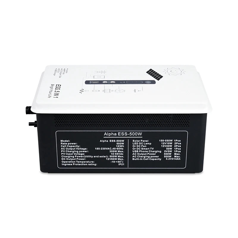 Off-Grid Zonne-Energiesysteem – Compact – Draagbaar – Solar Power – Noodstroom – 500W Zuivere Sinusgolf – 1 kWh LiFePO4 Batterij