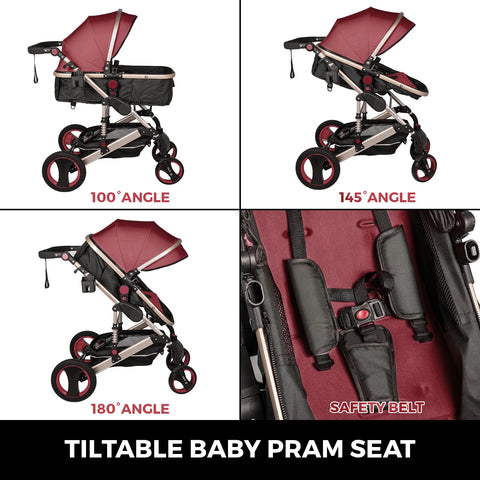 Kinderwagen - Wandelwagen - Buggy - Wandelwagen 3 in 1 - Wandelwagens - Luxe - Draagbaar - Voor Pasgeboren Baby Bassinet Kinderwagen - Goud
