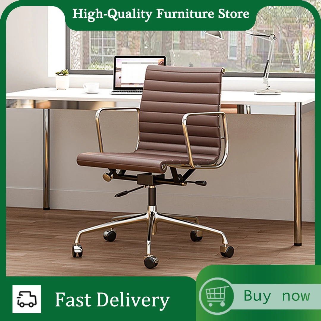 Bureaustoel – Ergonomische Stoel – Office Chair – Draaistoel – Gamestoel – Bruin Leder – Verstelbare Hoogte – Ribbelstructuur Zitvlak - QUORE