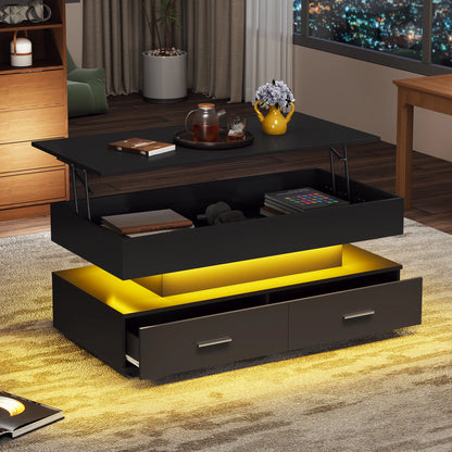 Salontafel – Koffietafel – Bijzettafel – Woonkamertafel – Tafeltje – Verstelbare Hoogte 44-63 cm – LED Verlichting met Bluetooth Bediening