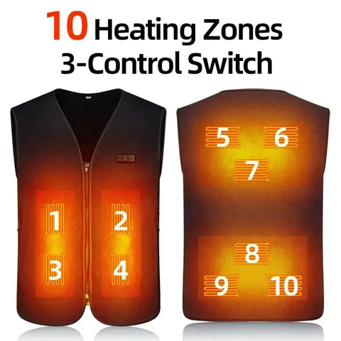 Heating Jacket - Heated Bodywarmer - Heated Clothing - 10 Areas Heated Vest - Heated Vest Unisex - Rechargeable - Self-Heating Vest - Fleece Thermal Vest - Size L - Black