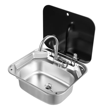 Spoelbak – Compacte Spoelbak – Camper Spoelbak – Kleine Keuken Spoelbak – Roestvrij Staal – Gehard Glas – Inklapbare Kraan