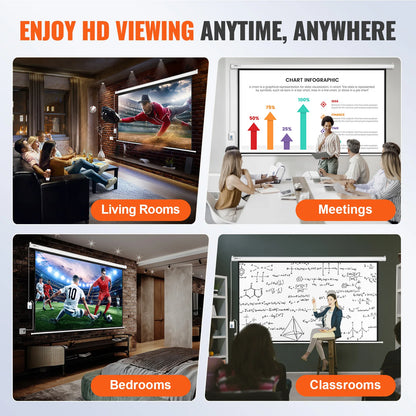 VEVOR Electric Motorized Projector Screen 100/120 inch 16:9 4K 1080 HD Wall Mount Movie Screen for Family Home Office Theater