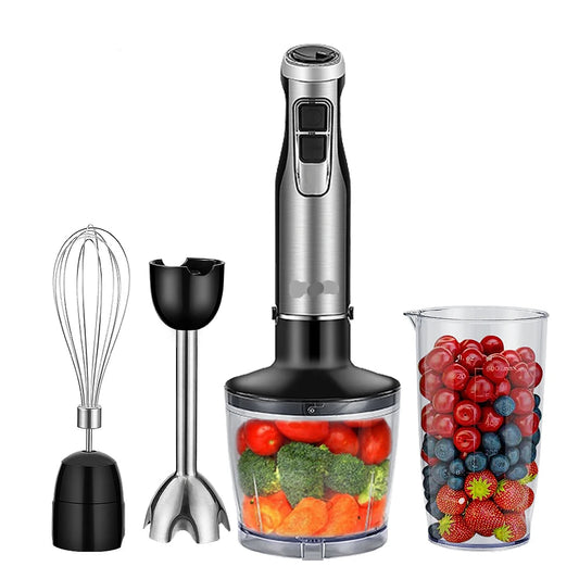 Staafmixer - Keukenmachine - Hakmolen - 4-in-1 - Hoge Vermogen -1200W - Smoothie - Hakmolen - Garde - Roestvrijstalen Messen - IJs - Sauzen - 6 Snelheden