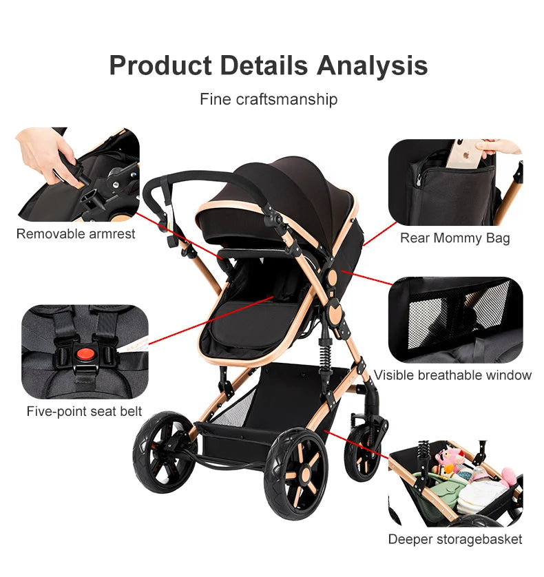 Compact Stroller 3 IN 1, Carseat Stroller Combos, Baby Stroller Multifunctional High Landscape Baby Pram for Toddlers Infant Car - QUORE