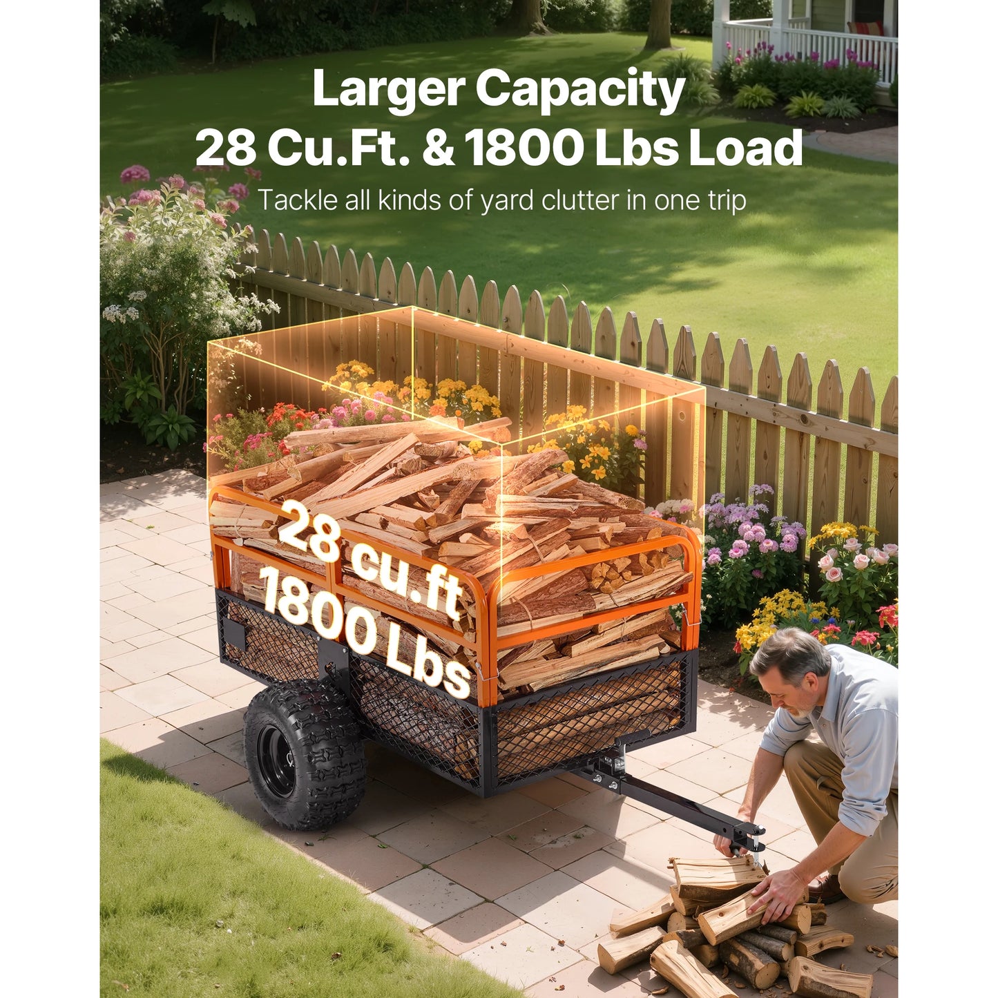 Tuinwagen – Tuinkar – Aanhanger – Tuinbak – Transportwagen – 28 Kubieke Voet Laadruimte – Draagvermogen 800 Kg - 28 Kubieke Voet - QUORE