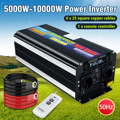 Inverter – Spanningsomvormer – Omvormer – DC naar AC Converter – Solar Omvormer – 12V-24V naar 220V 50Hz – 10000W Piekvermogen – LCD Display