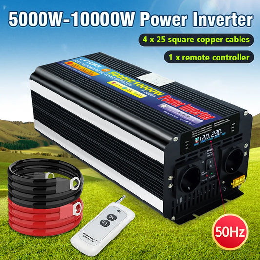 Inverter – Spanningsomvormer – Omvormer – DC naar AC Converter – Solar Omvormer – 12V-24V naar 220V 50Hz – 10000W Piekvermogen – LCD Display