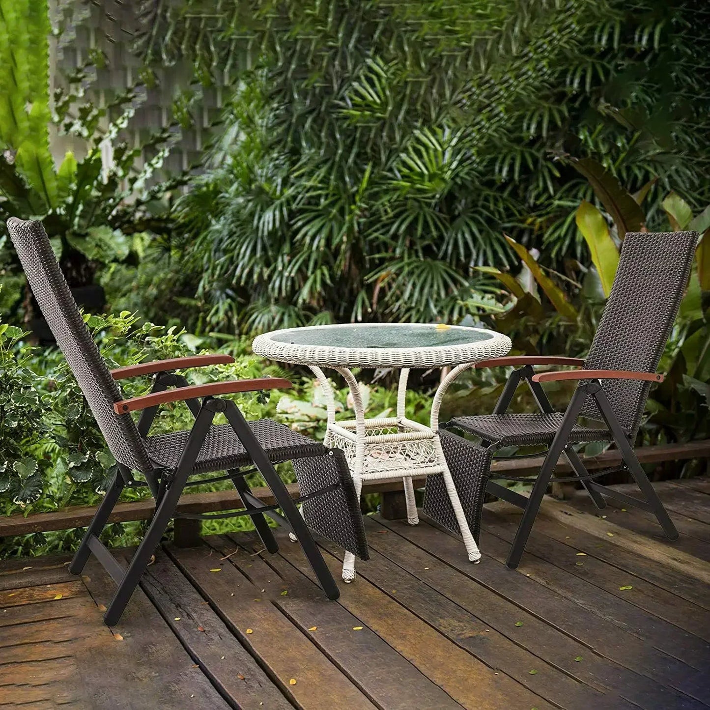 Opvouwbare Tuinstoel - 7-Positie Verstelbare Lounger - Rattan Lounge Stoel met Armleuningen en Voetsteun - Lichtgewicht en Ruimtebesparend - Geschikt voor Tuin, Balkon, Strand