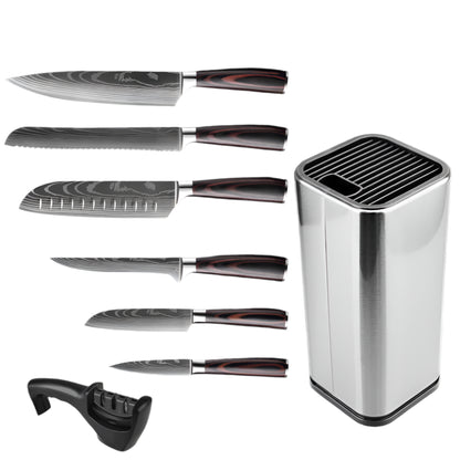 Kitchen Knives - Knife set - Chef Knife - Knives - Kitchen Knife - Chef's Knife for Kitchen - Damascus Santoku Knife Set - Japanese Sharp Chopping Knife Cutting Knife - 8-piece Holder Set