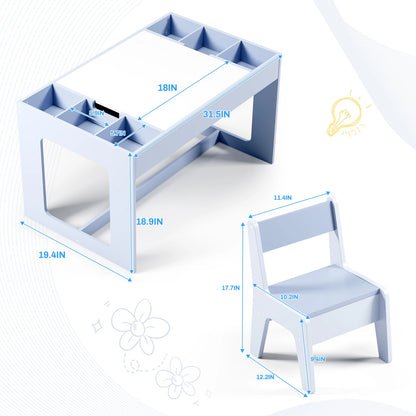Kindertafel Met 2 Stoeltjes – Speeltafel – Tafelset – Kindertafel Hout – Krijtbord Tafel – Multifunctioneel – Met Opbergruimte - QUORE