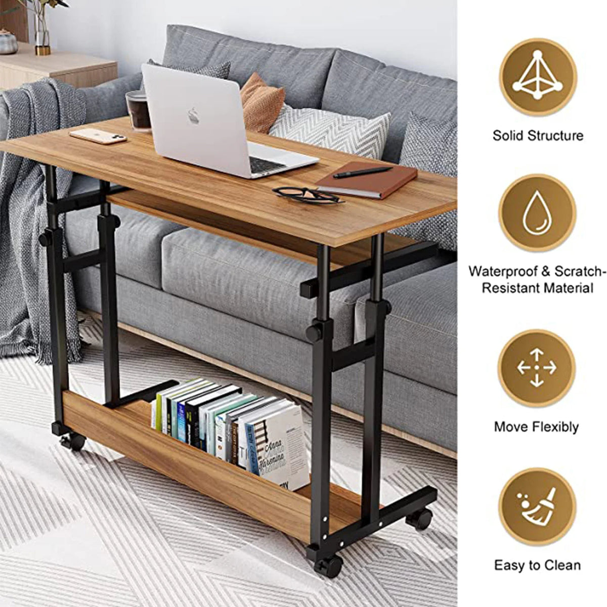 Bureautafel - Bureautafel voor Volwassenen - Bureautafel voor Computer - Computer bureau - Computer Tafel - Laptoptafel - Computerbureau met wielen - Hoogte verstelbaar - PC-tafel - Chocolade
