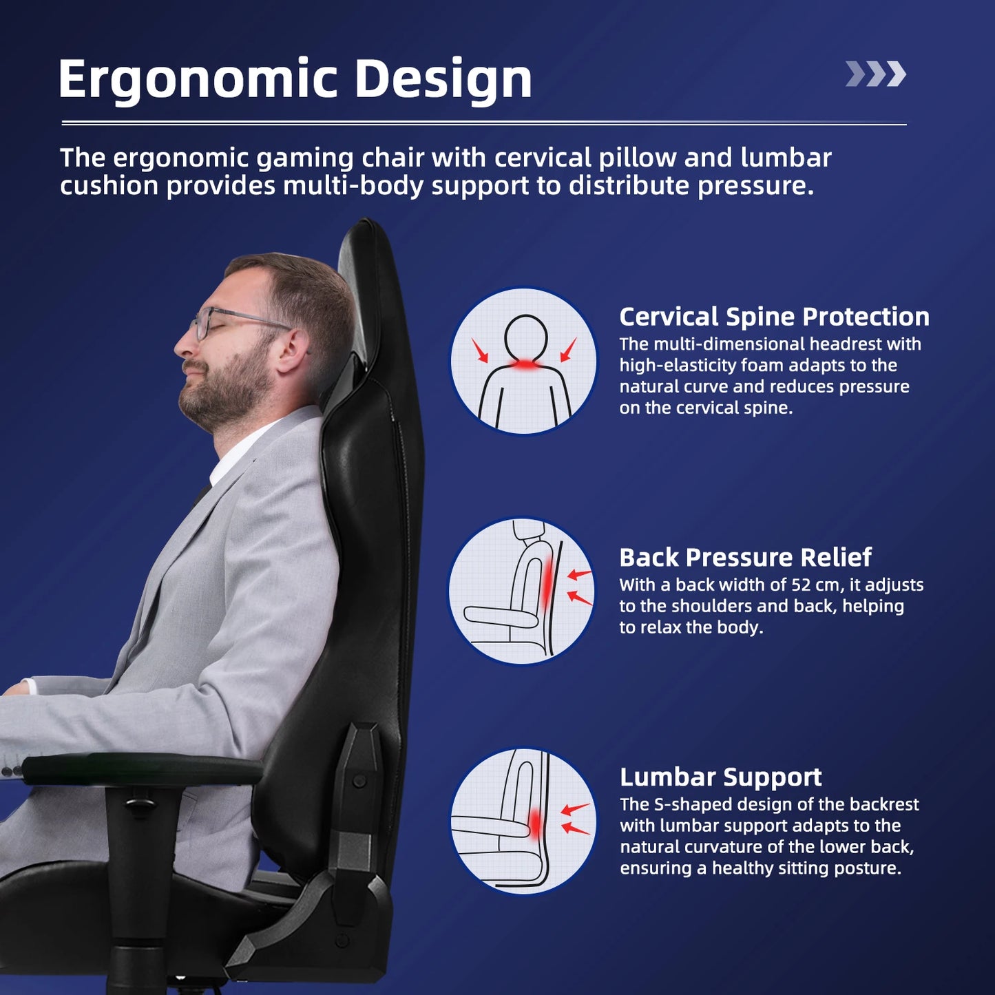 Ergonomische Gamingstoel – Bureaustoel – Relaxstoel – Office Chair – Zwart Grijs – Verstelbare Armleuningen – Rugleuning 90°-170°