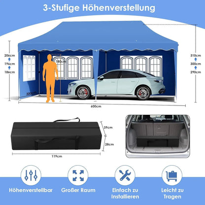 Tuinpaviljoen – Vouwwagen – Overkapping – Partytent – Marktstand – 3x6 Meter – UV-Bestendig