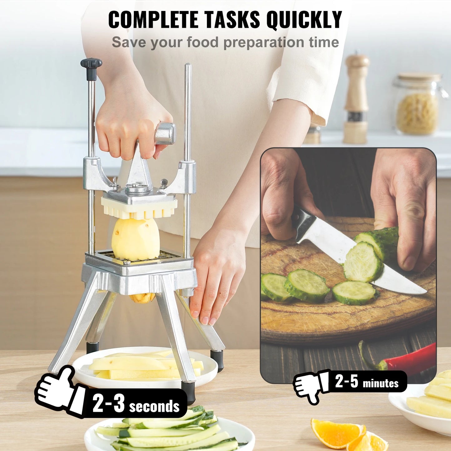 Groente- en fruitsnijder roestvrij staal - Snijmachine - Groentesnijder - Fruitsnijder - Mandoline - Hakmolen -  Groentesnijder Multifunctioneel - RVS Dicer – 3/8 & 1/4 Inch Snijbladen voor Keuken, Restaurant en Catering