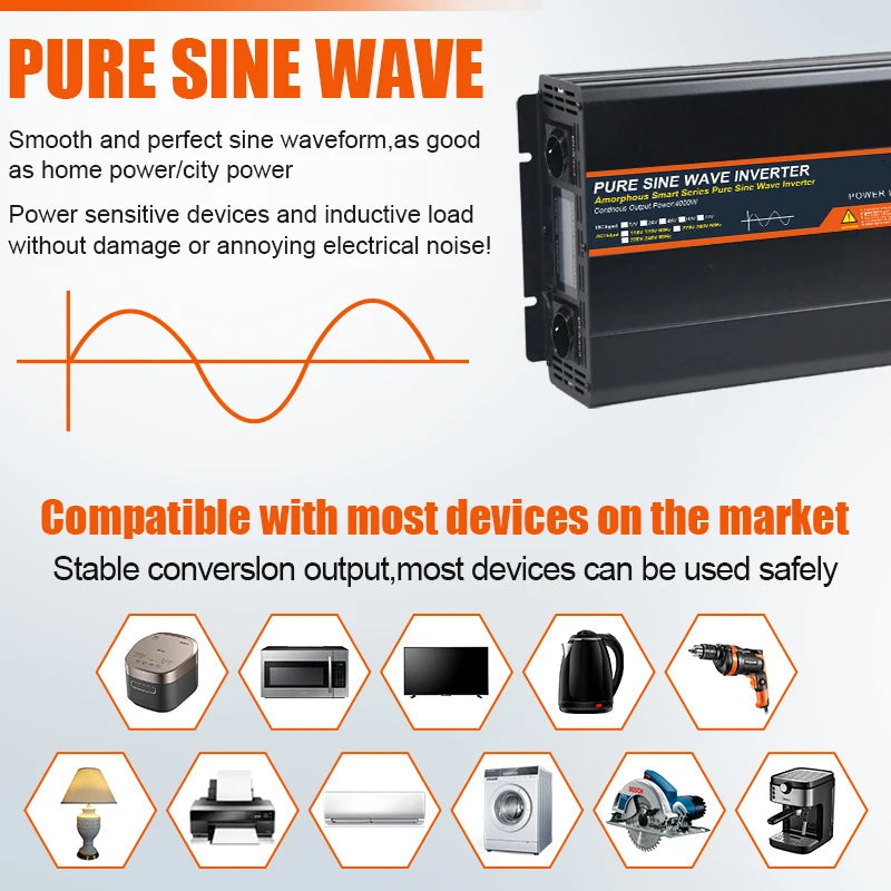 12000W Zuivere Sinus Omvormer – Sinusgolf Converter – Stroom Omvormer – DC Naar AC Omvormer – 24V Naar 220V – Compact Design – 6000W Continu Vermogen