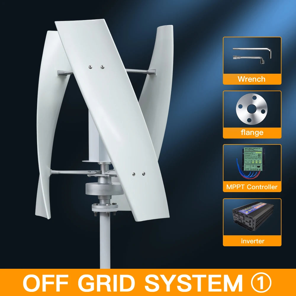 Verticale Windturbine – Horizontale Windmolen – Mini Windgenerator – Windkracht Turbine – 2000W Vermogen – 12V - Off-grid systeem 1