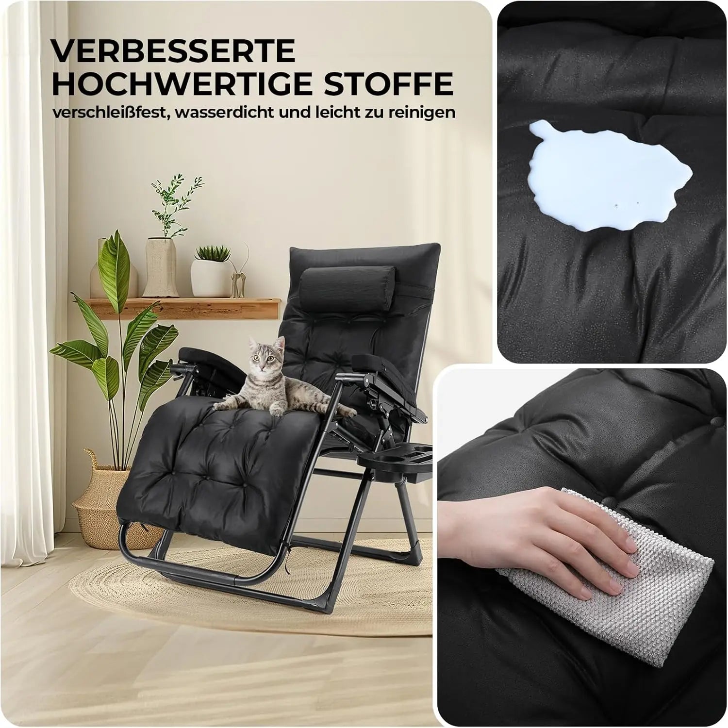 Zero Gravity Ligstoel – Relaxstoel – Tuinstoel – Campingstoel – Buitenzitje – Verstelbare Rugleuning – Waterafstotend Kussen - Grijs - QUORE