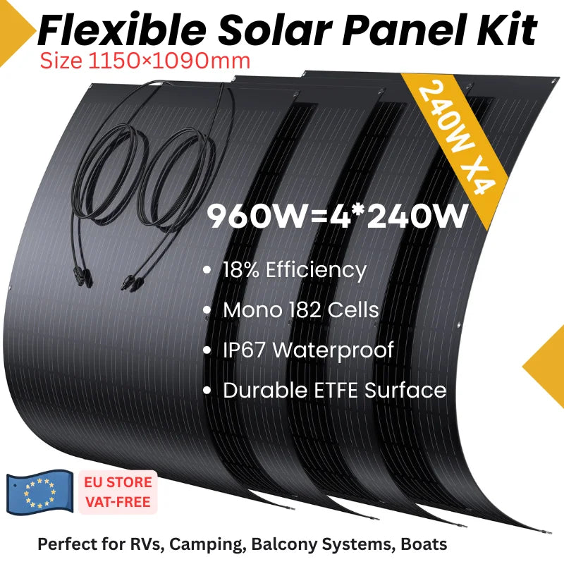 Flexibele Zonnepanelen – Draagbare Zonnepanelen – Lichte Zonnepanelen – Buigzame Zonnepanelen – 480W Vermogen – Compact Formaat