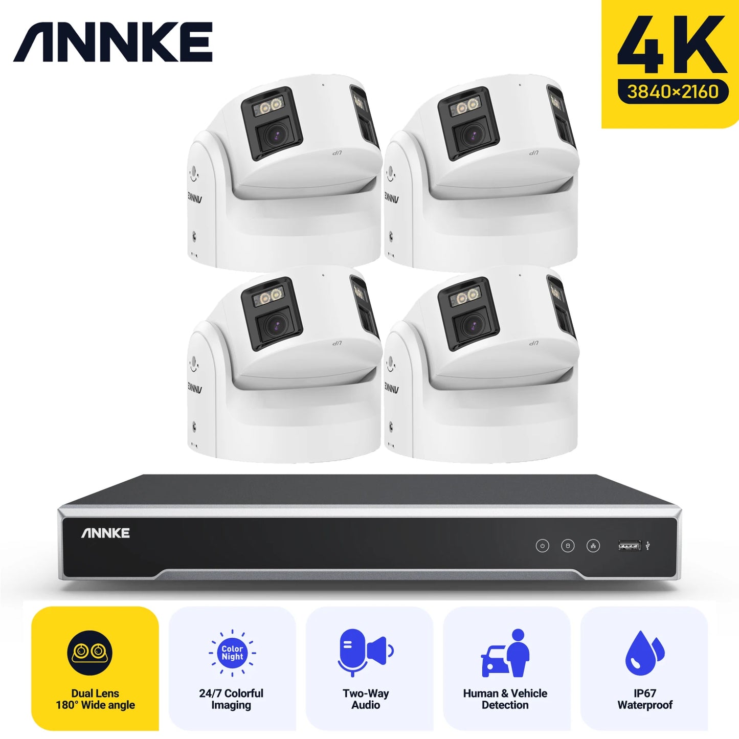 ANNKE 4K Duo Dual Lens Security Camera System POE AI Human Detect Full Color Night Vision Video Surveillance Security 8MP CCTV