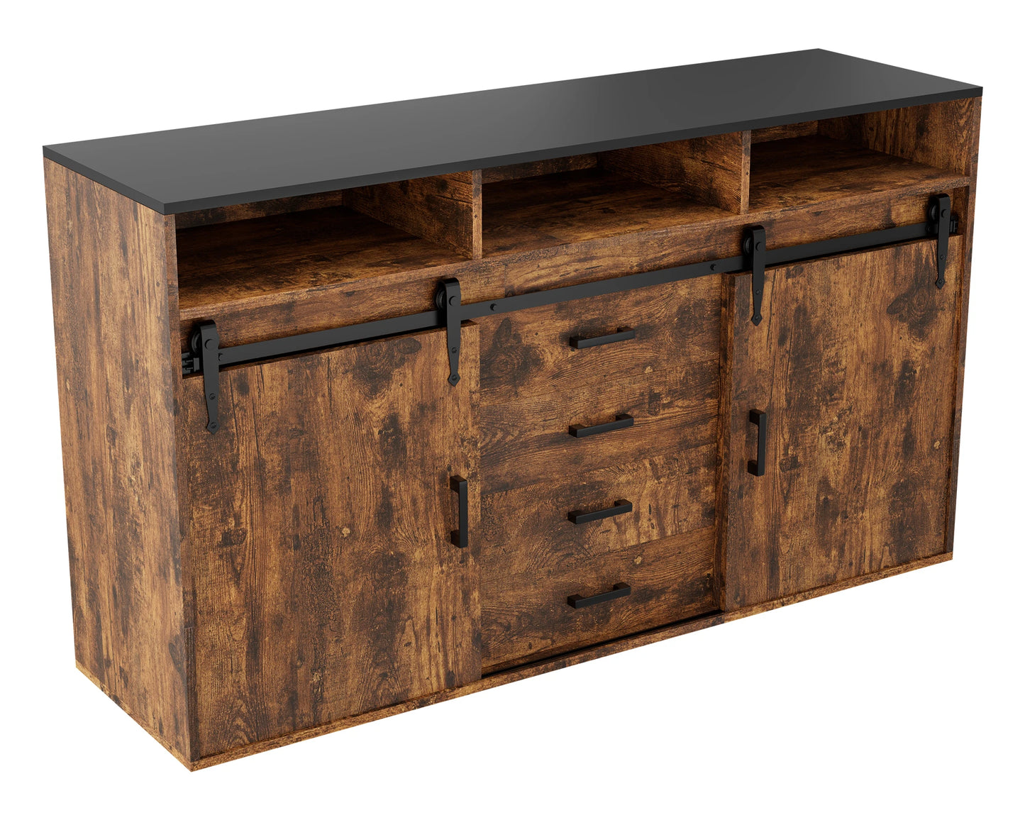 Dressoir – Dressoirkast – Sideboard – Opbergkast – Wit – 140 cm – Schuifdeuren – 4 Laden