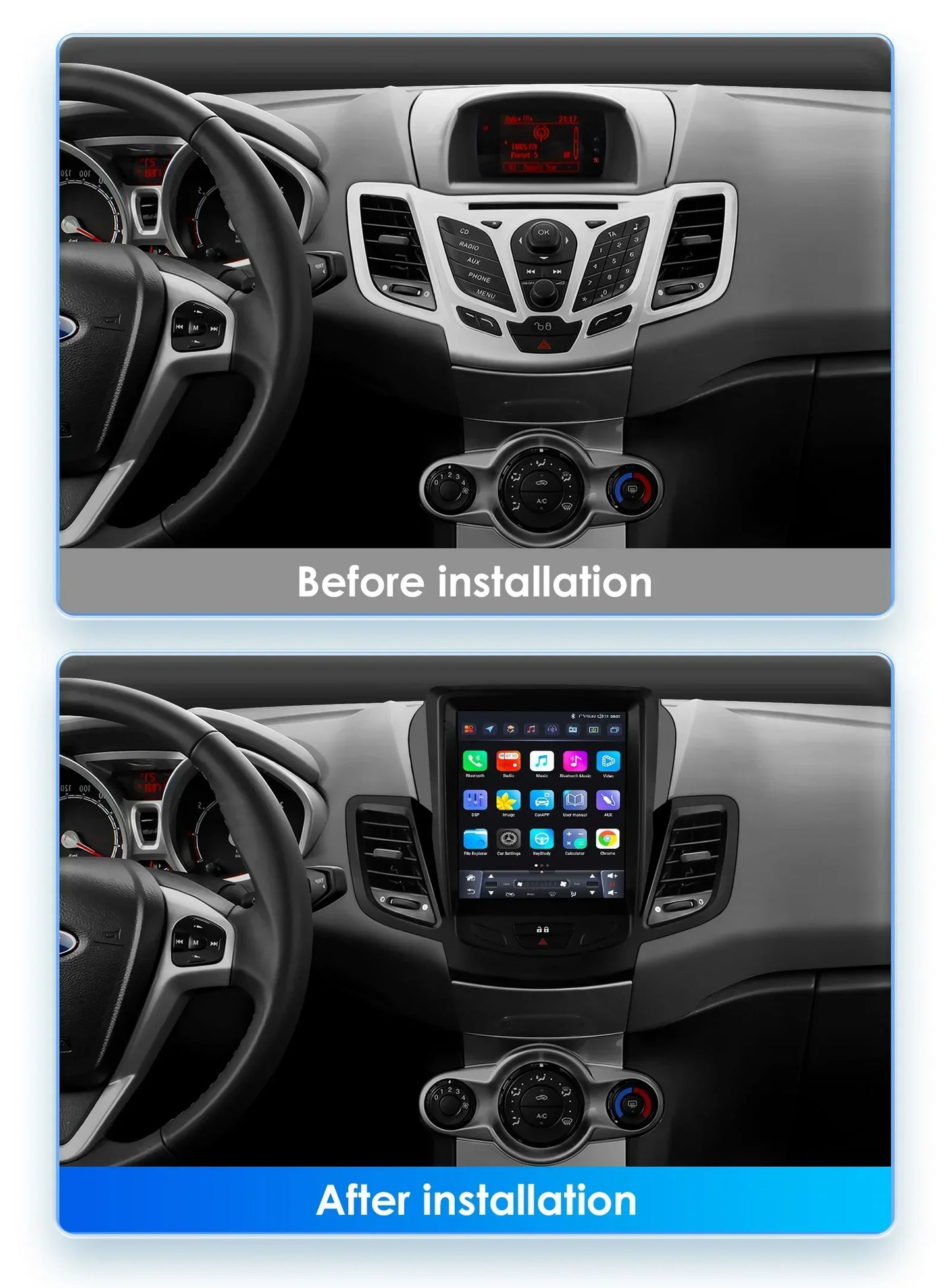 Android 14 2Din Autoradio – Multimedia Speler – Navigatiesysteem – Carplay Systeem – Touchscreen Headunit – 9,7 Inch QLED Scherm – Plug & Play Installatie