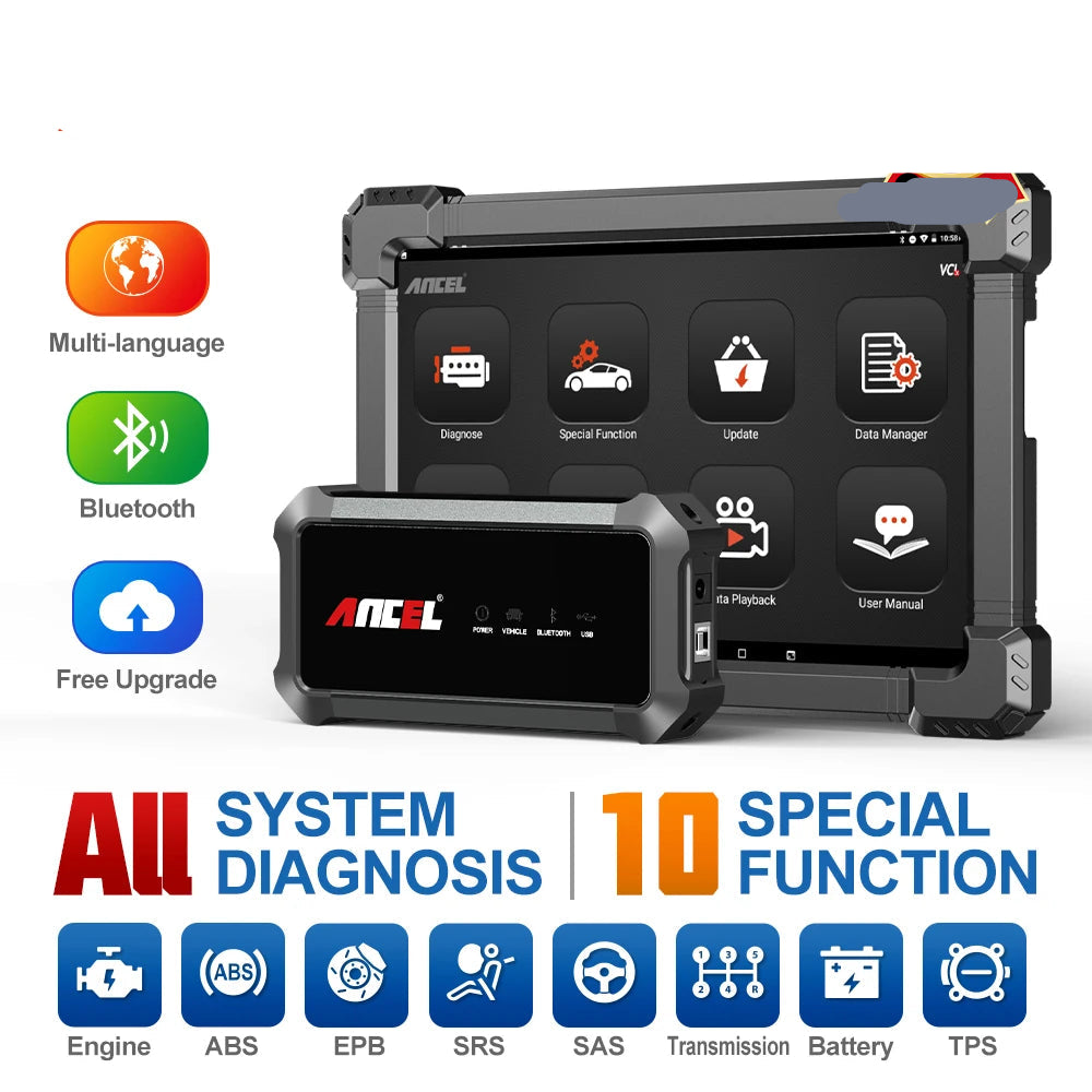 OBD2 Scanner – Auto Diagnose Tool – Foutcode Lezer – Systeemtester – Bluetooth – 10,1 Inch Touchscreen – Meertalige Interface
