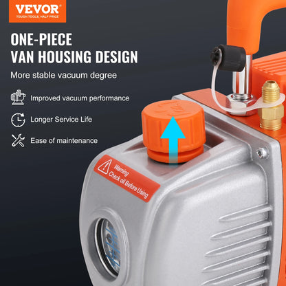 Vevor - Vacuümpomp - Koelmiddel Vacuümpomp - Gereedschap voor koeling - Vacuümpomp enkeltraps - 5 Gallon - Vacuümkamer - Deksel van gehard glas voor het stabiliseren van houtontgassende Siliconen Epoxie - 3.5CFM - Oranje