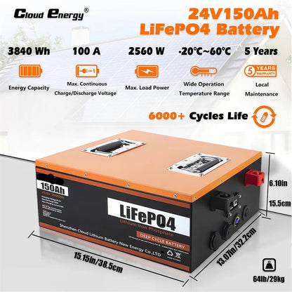 LiFePO4 Accu – 24V Accu – 150Ah Batterij – Duurzame Energieopslag – Lichtgewicht – Langdurig – Waterbestendig