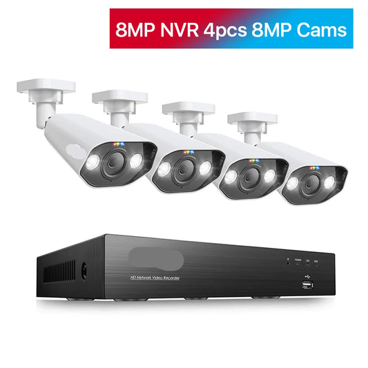 4K Beveiligingssysteem – IP Camera Systeem – Ultra HD Beveiliging – Nachtzicht Camera – PoE Installatie - 4 Stuks - 8MP Camera – Ingebouwde HDD: 2T