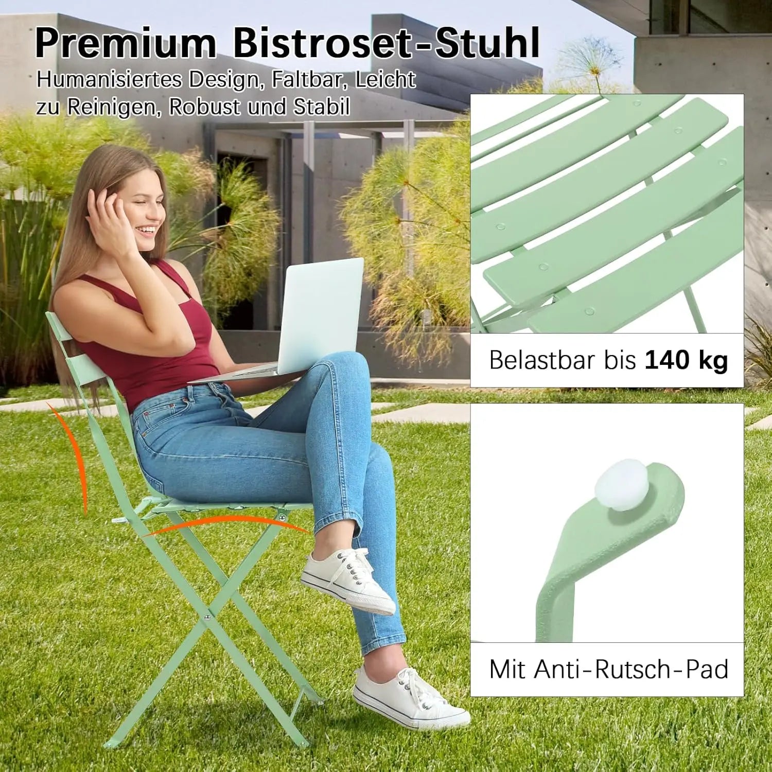 Bistroset - Tuinset - Tuintafel met Stoelen - 3-delige - Opvouwbare - Stalen Tafel en Stoelen voor Balkon - Balkonset 2 Personen - Bistrotafel - Zwart - QUORE