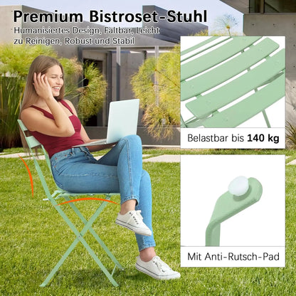 Bistroset - Tuinset - Tuintafel met Stoelen - 3-delige - Opvouwbare - Stalen Tafel en Stoelen voor Balkon - Balkonset 2 Personen - Bistrotafel - Zwart - QUORE