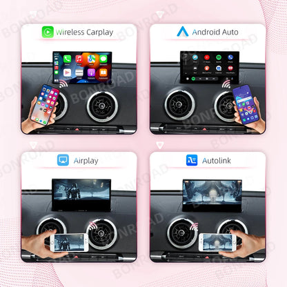 Draadloze CarPlay Adapter – Android Auto Interface – Mirror Link Module – AirPlay Receiver – Bluetooth Handsfree – Geschikt voor Audi A3 8V 2013-2018 – Plug & Play – 7 Inch Scherm - QUORE