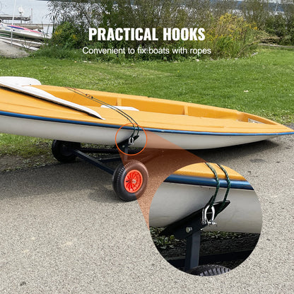 Vevor - Handtrailer Boat - Boottrailer Dolly - Dolly - Koolstofstaal - met 96''-116'' Verstelbare Lengte - 16'' Luchtbanden & Antislip Ondersteuningsbeugel - QUORE