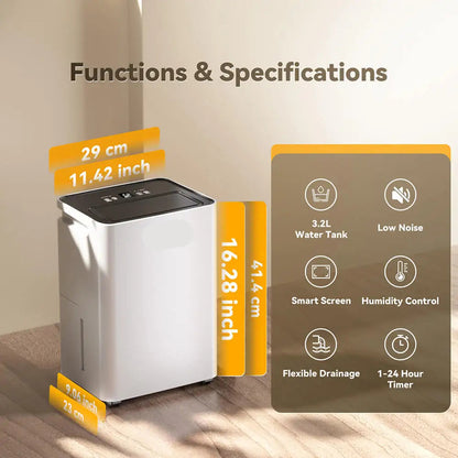 Luchtontvochtiger - Luchtreiniger - Dehumidifier - Draagbare - 35dB - Smart Touch Panel - 3.2L Waterreservoir - Automatische Uitschakeling - voor Thuis - en Kantoorgebruik - Wit