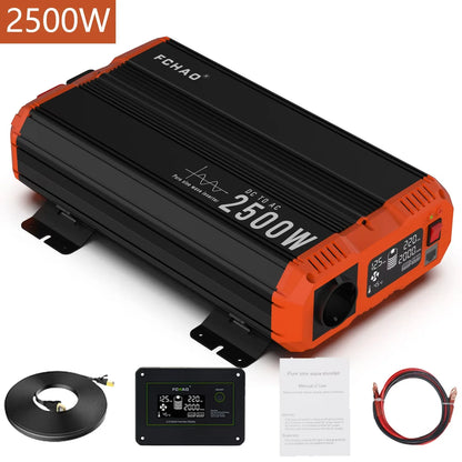 Omvormer 24V DC Naar AC – Zonne-Energie Omvormer – Sinus Omvormer – Spanningsconverter – 2500W – Zuivere Sinusgolf – Europees Stopcontact