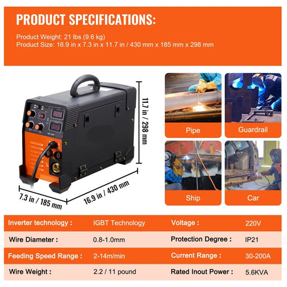 Elektrode Lasmachine - Lasmachine - Lasapparaat - Digitaal Inverterlassen - Draagbare MIG-lasser - 160 Amp - 220V TIG - Lift - Arc Welder - MMA Stick - IGBT DC Inverter - IP21S - Zwart