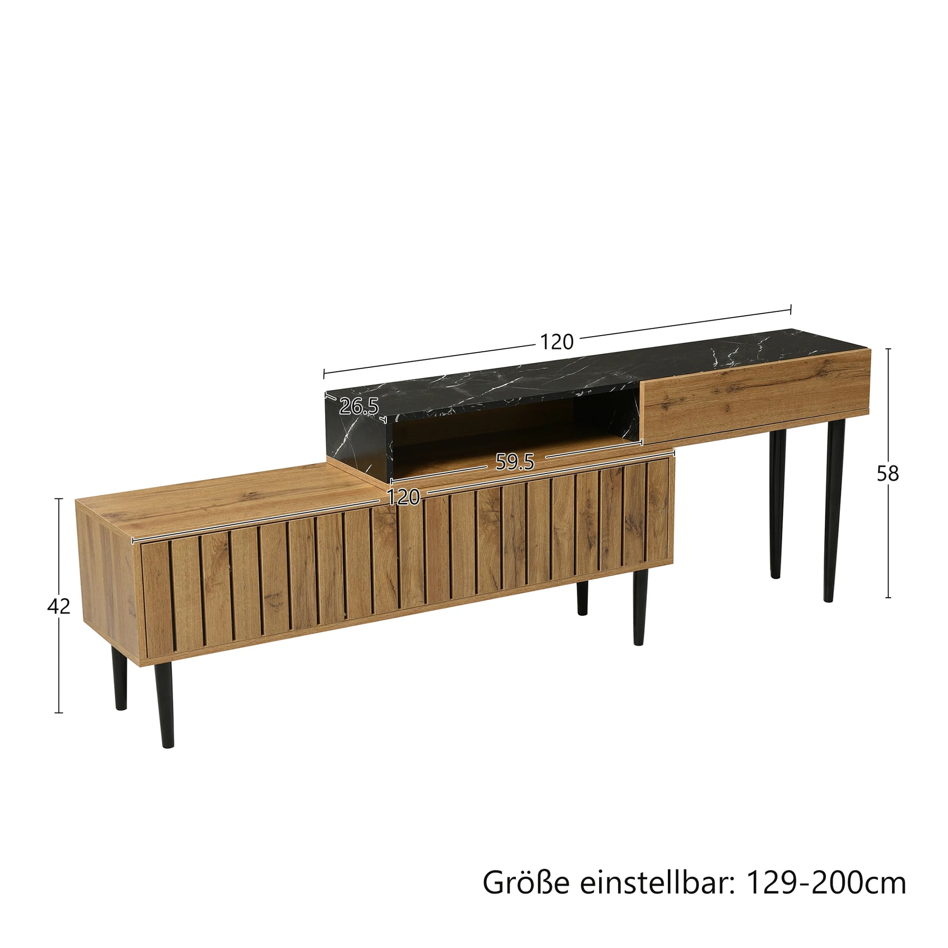 TV-Meubel – Tv-Kast – Media-Meubel – Wandmeubel – Modern Design – Marmerlook En Hout – Geschikt Voor 40-49 Inch Televisies - 129 x 30 x 58 cm - Bruin - QUORE