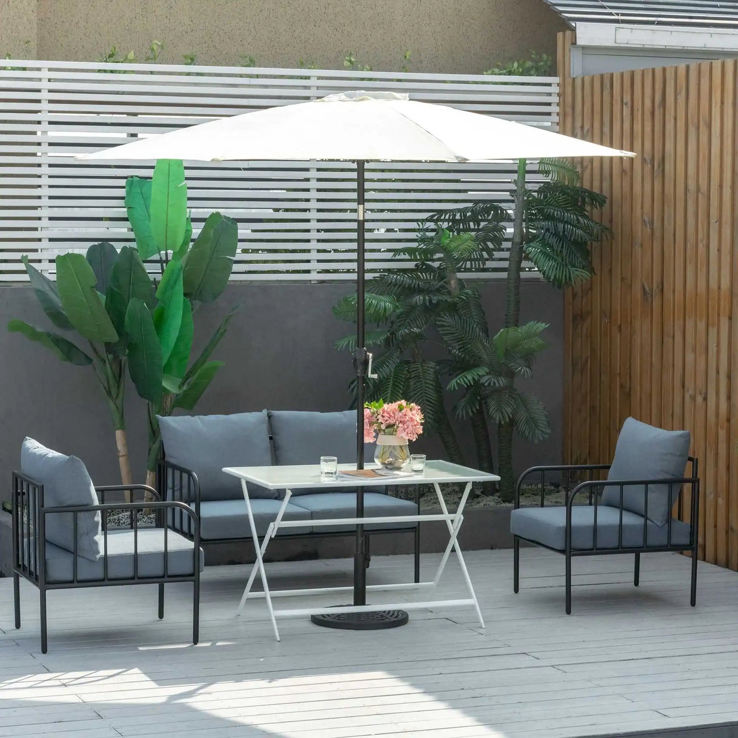 Vouwtafel – Buitentafel – Balkon Tafel – Tuin Tafel – Opvouwbare Tafel – Met Parasolgat – Met Glazen Blad - QUORE