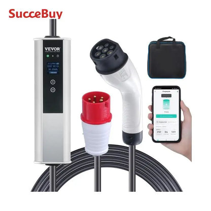 SucceBuy Portable EV Charger Type 2 16A 3.68kW/11kW or 32A 7.36kW/22kW with 7.5 M Charging Cable CEE Plug LCD Home EV Charging